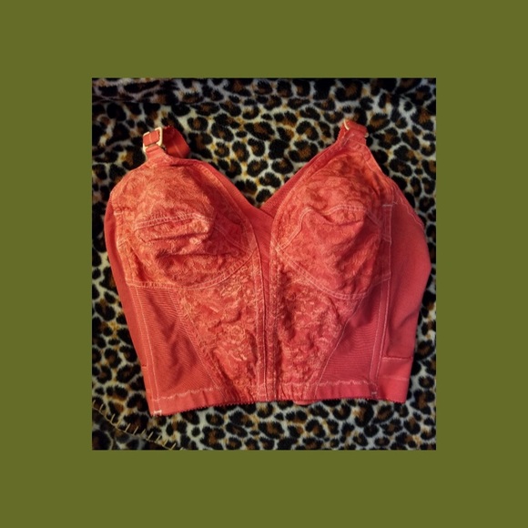 VTG 50s ROCKABILLY RED LACEY LONGLINE PINUP BRA - Picture 6 of 7